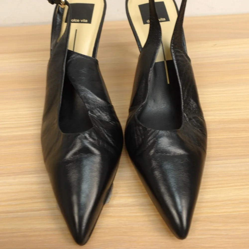 Dolce Vita Womens Slingback Pumps 8 Black Old Money Party Leather Kitten Heels